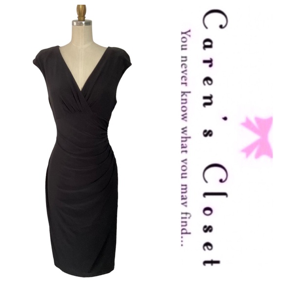 Lauren by Ralph Lauren Black Stretch Sleeveless Surplus Ruched Sheath Dress - Picture 7 of 7